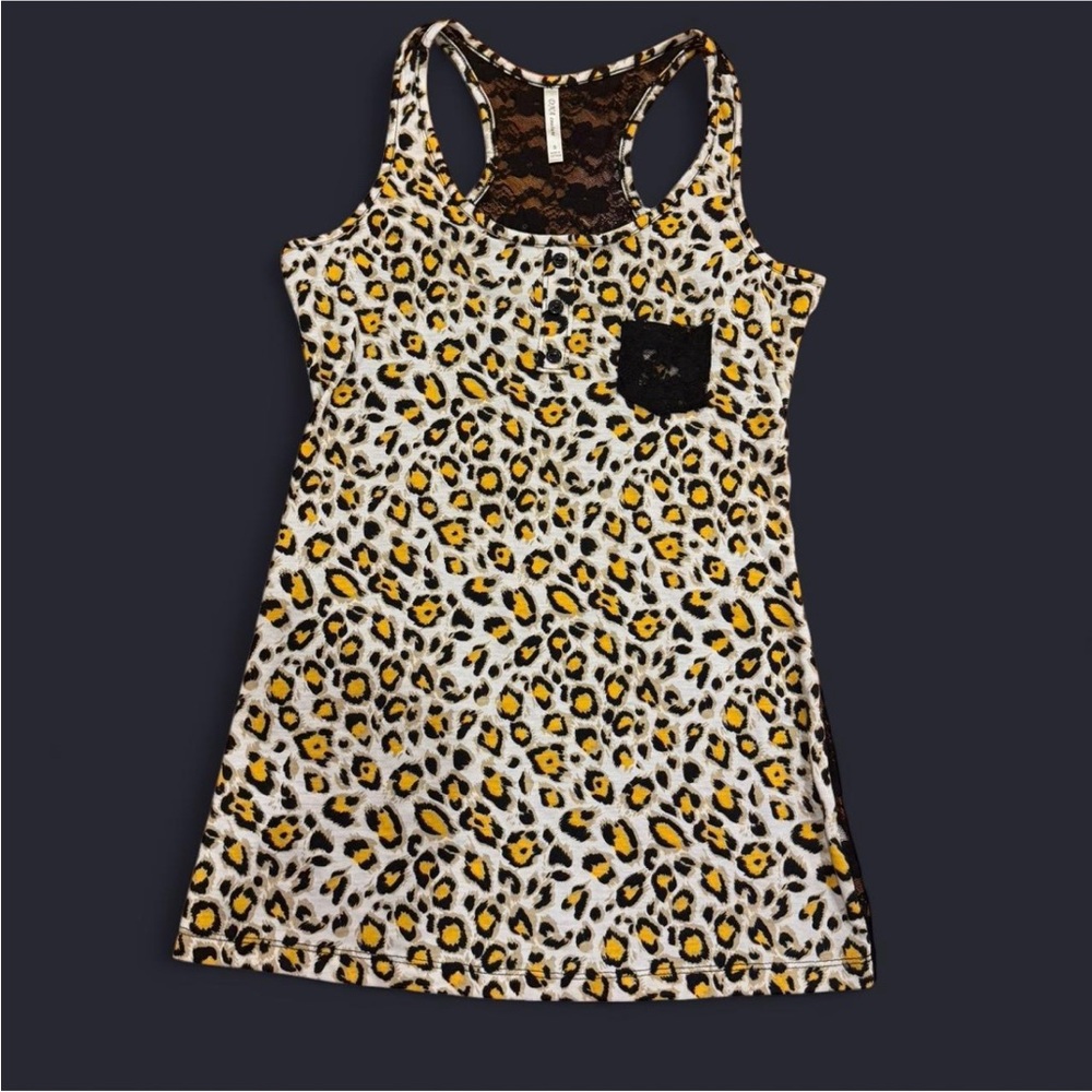 DNA Couture Yellow and Black cheetah print Lace Tank